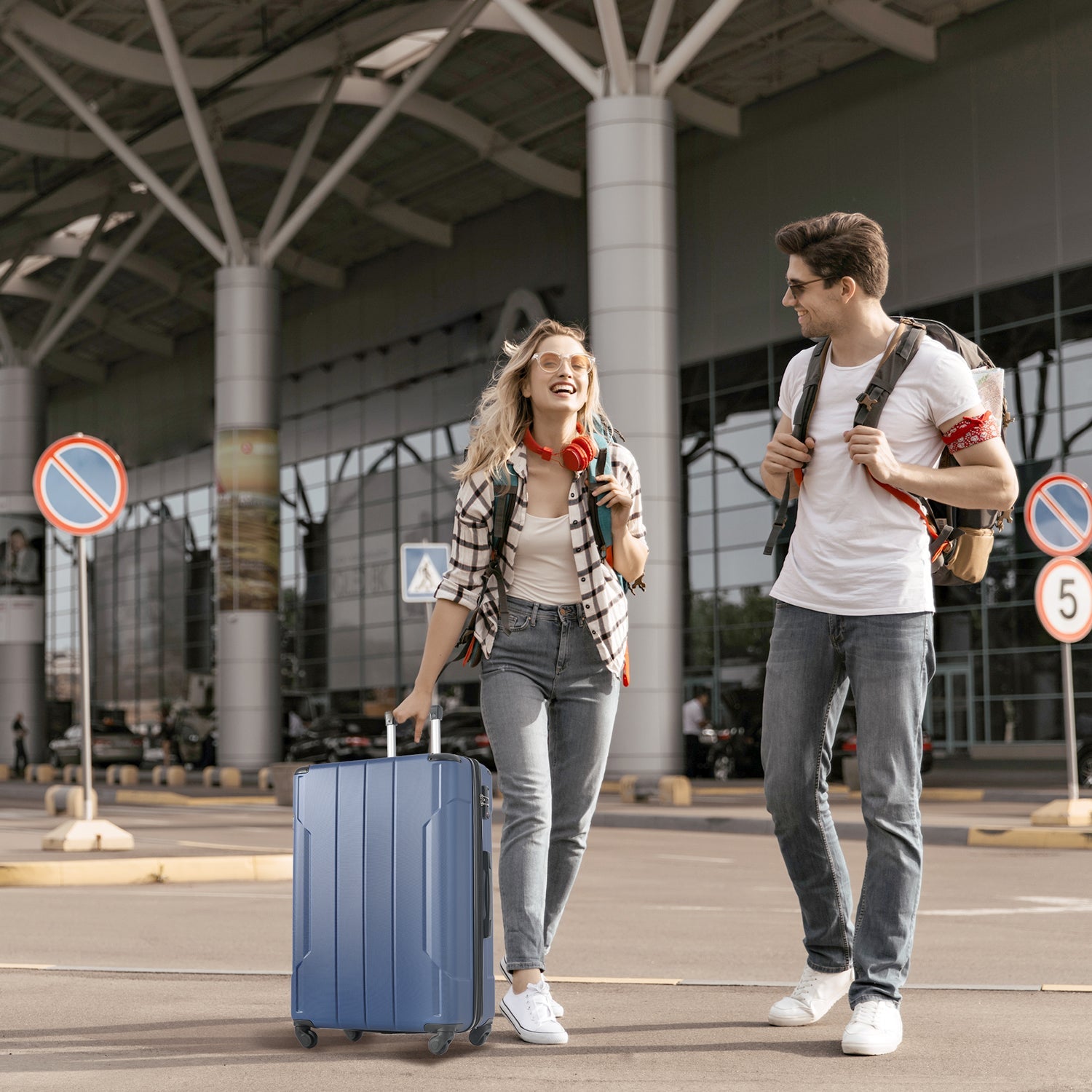 Hardshell Luggage Spinner Suitcase with TSA Lock Lightweight Expandable 24'' (Single Luggage) Blue + ABS + 24 Inch - Korvel