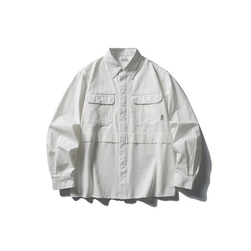 Splicing workwear long sleeved shirt men's loose casual shirt - Korvel