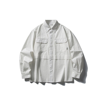 Splicing workwear long sleeved shirt men's loose casual shirt - Korvel