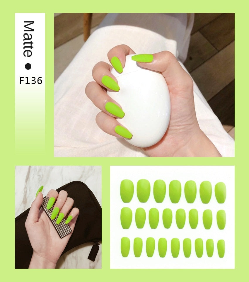 Premium Stiletto Press-On Nails with Glue - 24 Pieces