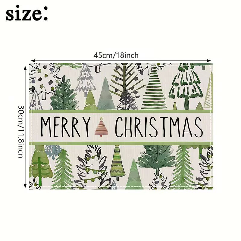 Christmas Tree Print Linen Placemats for Festive Dining