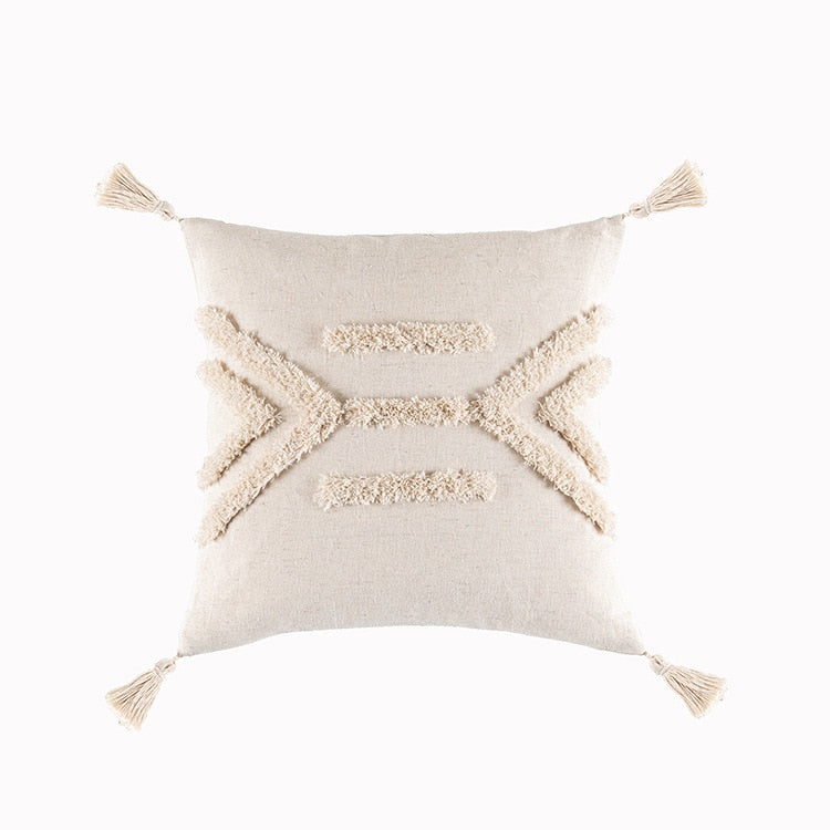 Tassels Cushion Cover 45x45cm Beige White Pillow Covers Decorative Pillow Case Square Home Boho Decor Macrame Pillowcase - Korvel