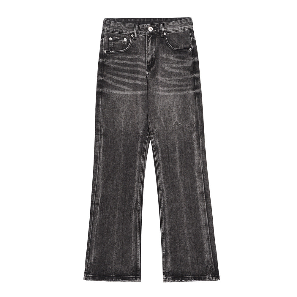 Washed Distressed Wide-Leg Jeans Men's European and American Punk INS Personalized Loose Hole Frayed Flare Pants - Korvel