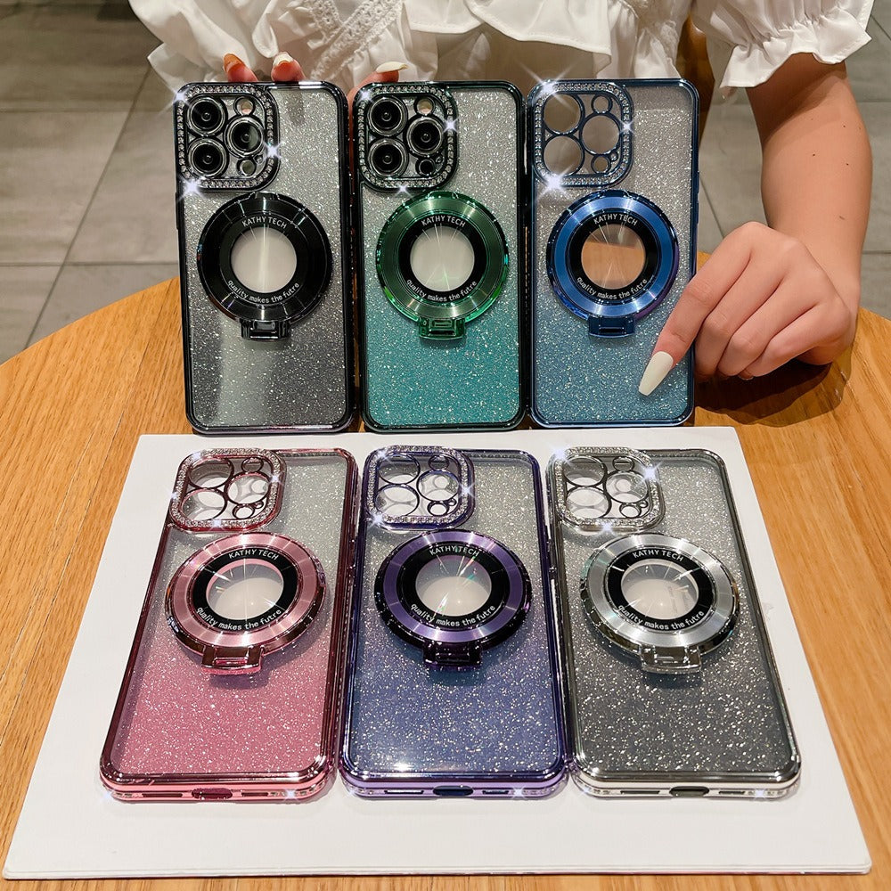 Phone case magnetic bracket Apple 14ProMax electroplated case - Korvel