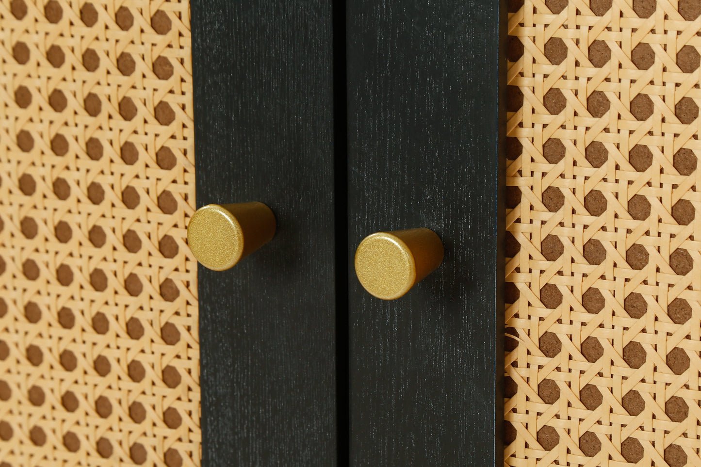 Handcrafted Premium Grain Panels Rattan Sideboard Buffer Cabinet Accent Storage Cabinet With 4 Rattan Doors BLACK - Korvel