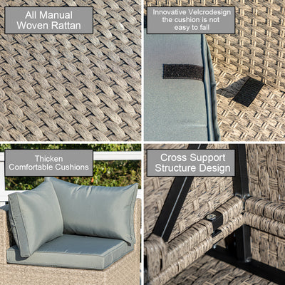 7-Piece Patio Furniture Set, All-Weather Boho Outdoor Conversation Set Sectional Sofa with Water Resistant Grey Thick Cushions - Korvel