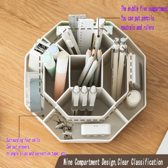Large capacity rotatable pen holder plastic storage box rotating desktop stationery multifunctional office - Korvel