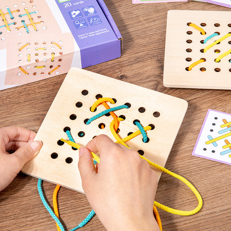 Montessori Early Education Children's Double Battle Pattern Rope Wearing Game Exercise Baby's Hand Eye Coordination Toy - Korvel