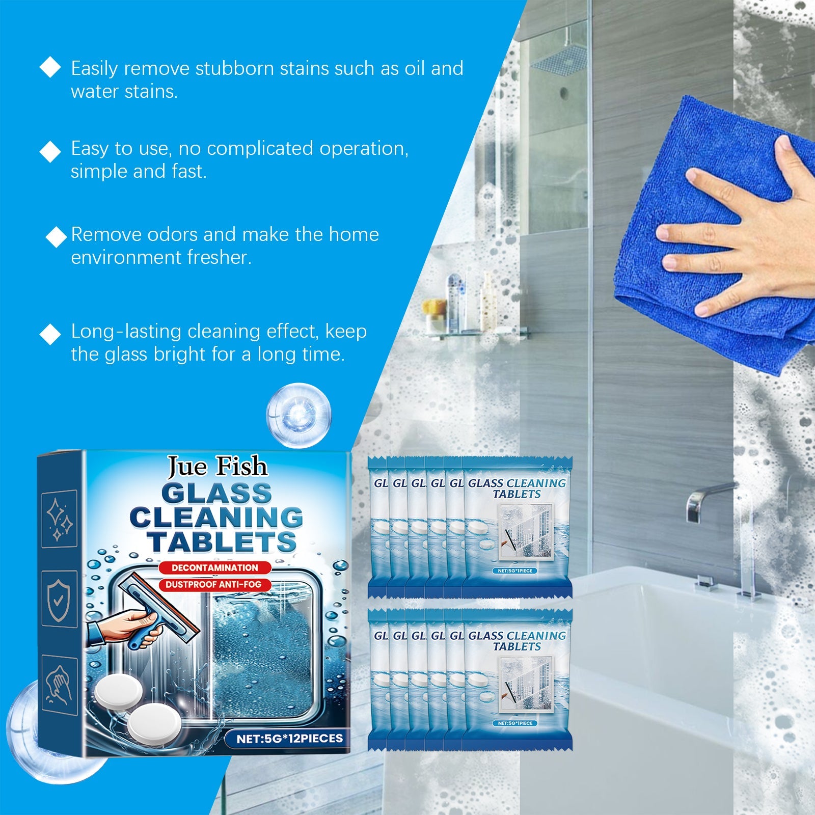 Glass Cleaning Effervescent Sheet, Door And Window Glass Scale Dust Stubborn Stains Clean Mirror Transparent - Korvel