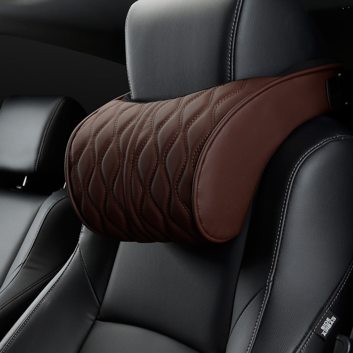 Memory Foam Car Headrest Pillow Leather Embroidered Seat Supports Sets Back Cushion Adjustment Auto Neck Rest Lumbar Pillows - Korvel