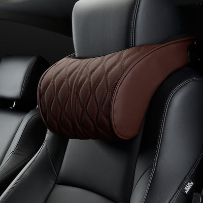 Memory Foam Car Headrest Pillow Leather Embroidered Seat Supports Sets Back Cushion Adjustment Auto Neck Rest Lumbar Pillows - Korvel