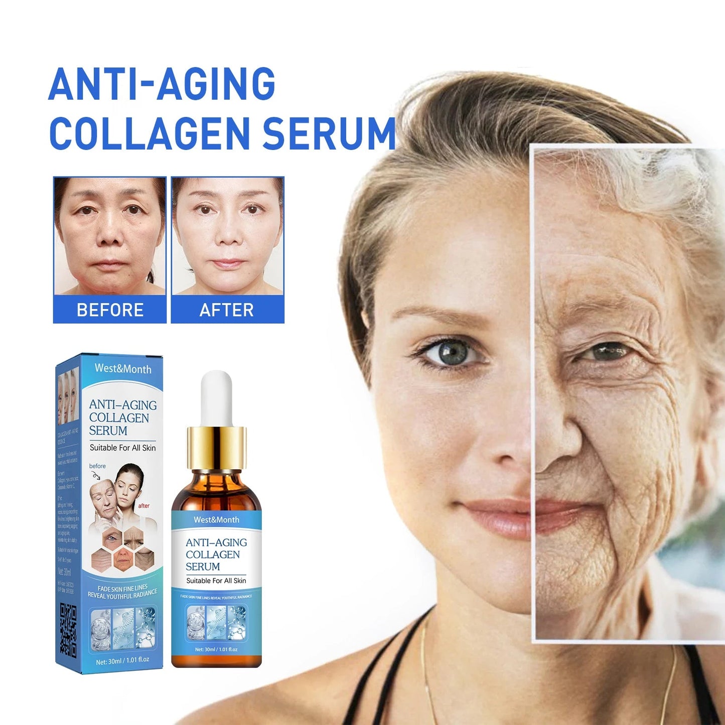 Anti-Aging Collagen Serum with Nicotinamide, Vitamin C, Hyaluronic Acid - Reduce Dark Spots, Cleanse & Tighten Skin - Korvel