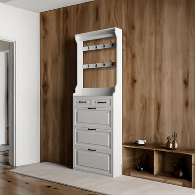 NEW White color shoe cabinet with 3 doors 2 drawers with hanger,PVC door with shape ,large space for storage - Korvel