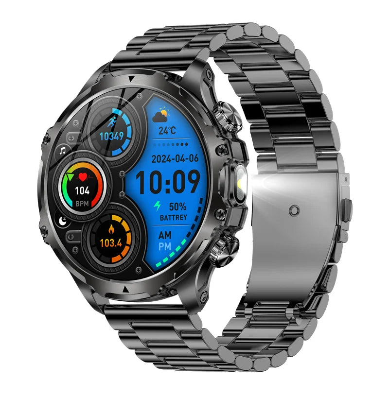 AK75 Smart Watch Flashlight  Men Outdoors Sports Fitness Tracker 700mah Large Battery BT Calling LED Light Smartwatch - Korvel