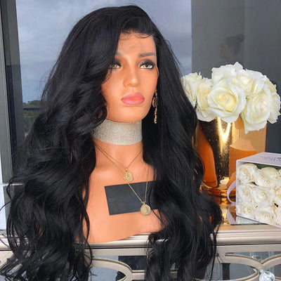 Premium Body Wave Lace Front Wig - Black Synthetic Hair