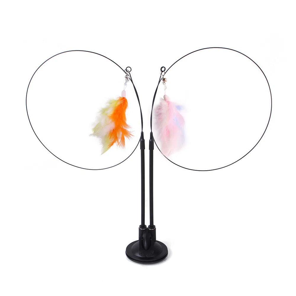 Suction cup cat toy stick that can be attached and held with steel wire multi head interchangeable cat toy and pet supplies - Korvel