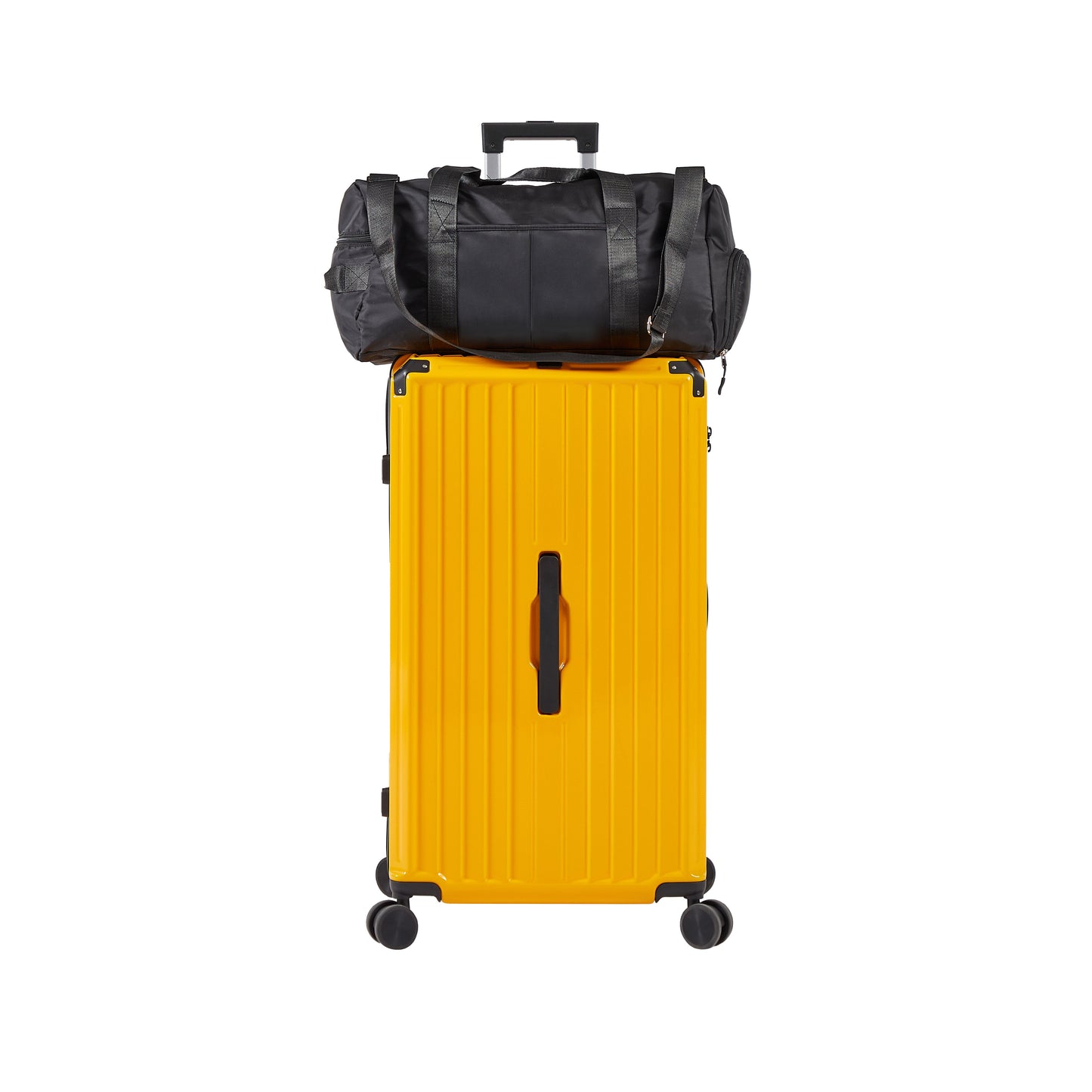 Luggage Set 4 pcs (20"/24"/29"/Travel Bag), PC+ABS Durable Lightweight Luggage with Collapsible Cup Holder TSA Lock, Yellow - Korvel