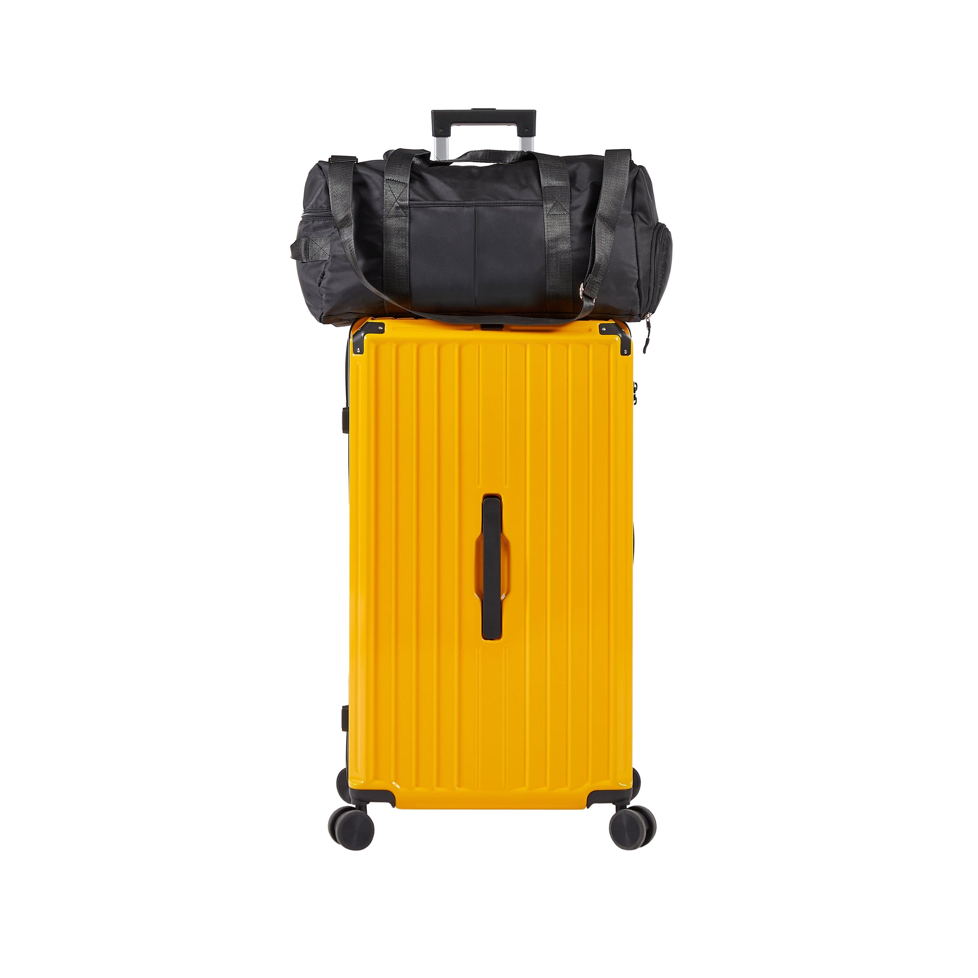 Luggage Set 4 pcs (20"/24"/29"/Travel Bag), PC+ABS Durable Lightweight Luggage with Collapsible Cup Holder TSA Lock, Yellow - Korvel