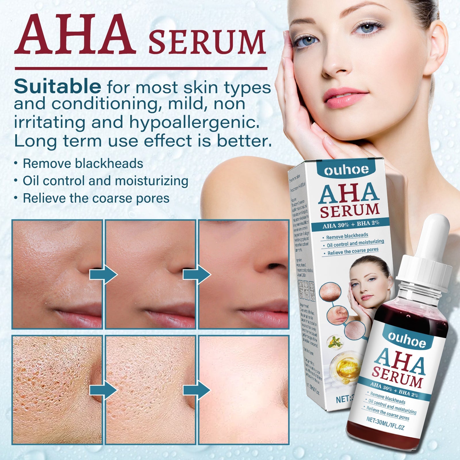 AHA Hydrolytic Extract, Smooths Fine lines, Tights Pores, Moisturizes Brightening And Repairing Skin Essence - Korvel