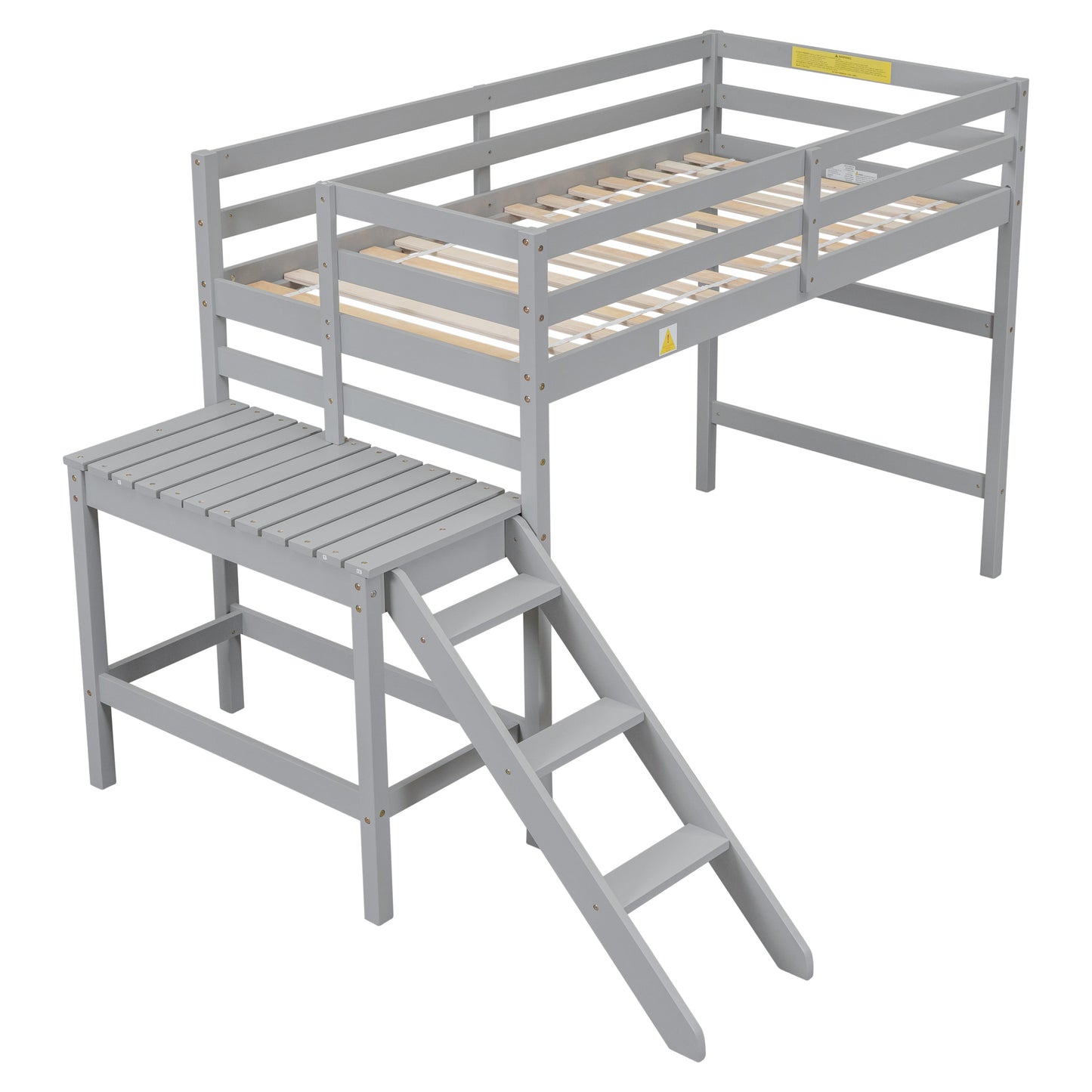 Premium Twin Loft Bed with Platform and Ladder in Grey