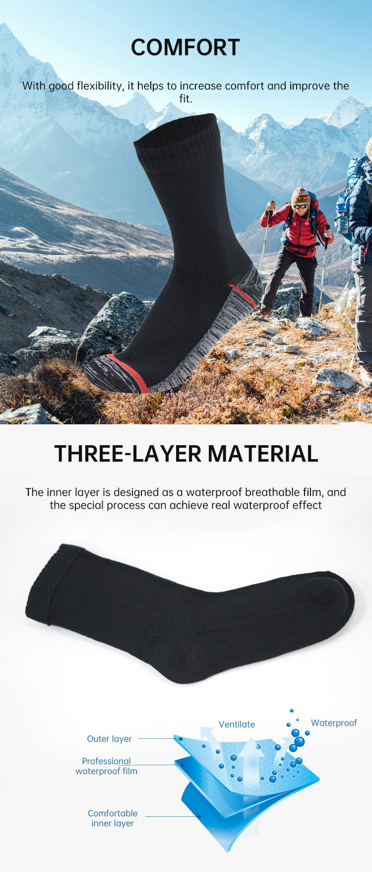 Chaussettes de sport imperméables et respirantes de qualité supérieure pour les aventures en plein a