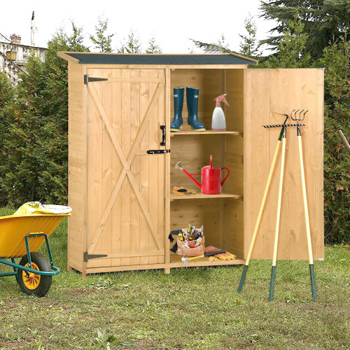 Outdoor 5.3ft Hx4.6ft L Wood Storage Shed Tool Organizer,Garden Shed, Storage Cabinet with Waterproof Asphalt Roof Natural - Korvel