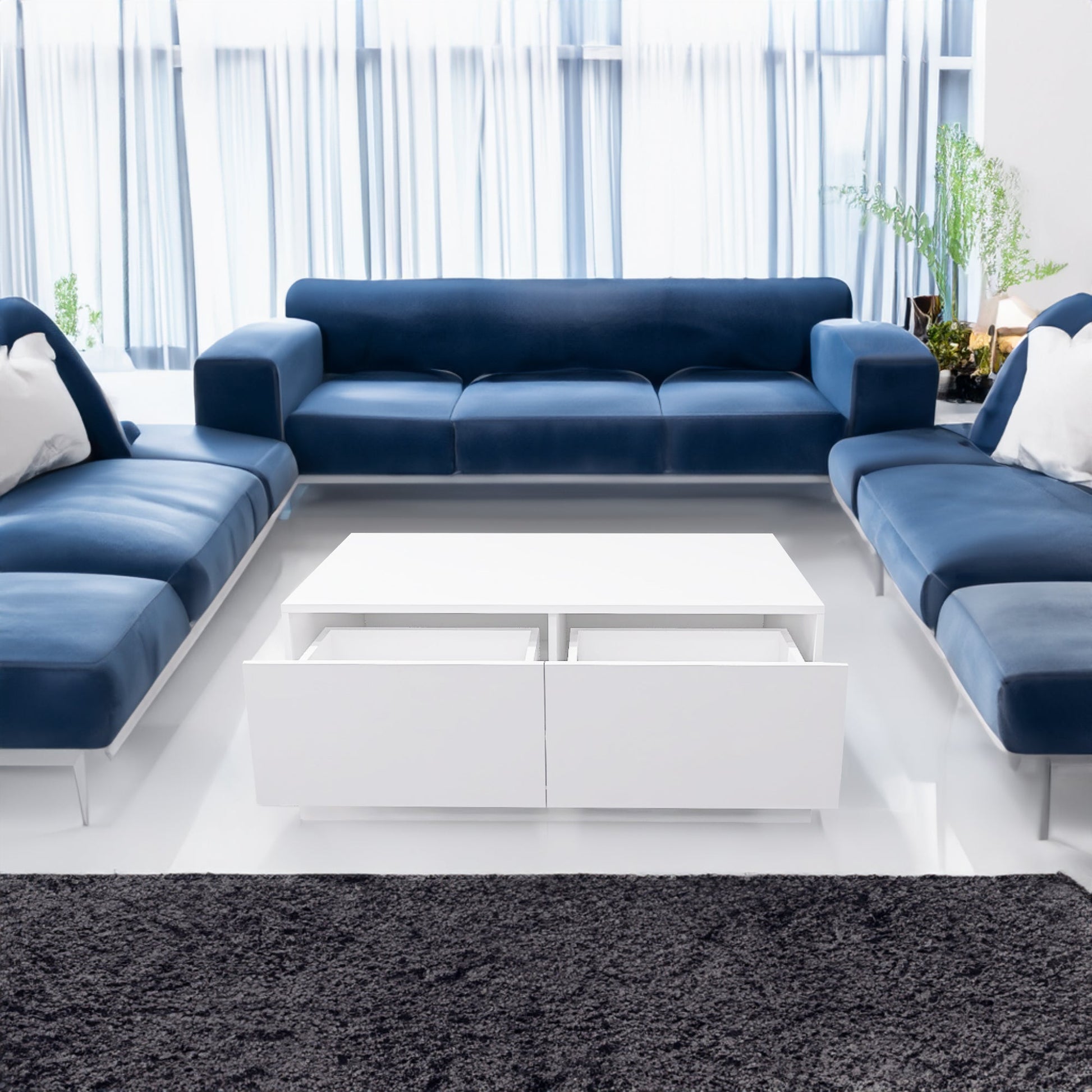 High Glossy Coffee Table with 2 Drawers have RGB Led Light with Buletooth Control - Korvel