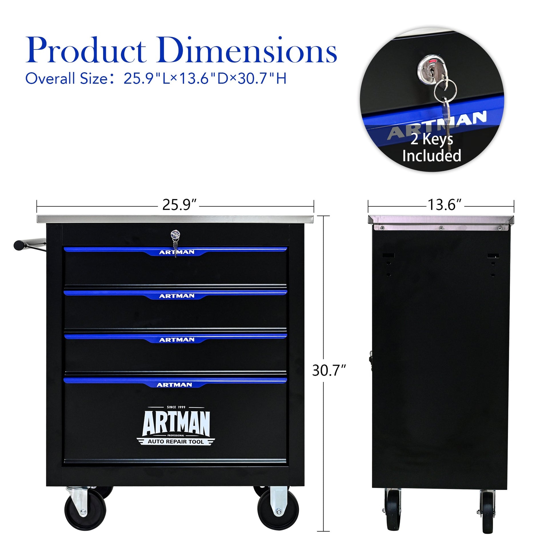 4 DRAWERS MULTIFUNCTIONAL TOOL CART WITH WHEELS-BLACK - Korvel