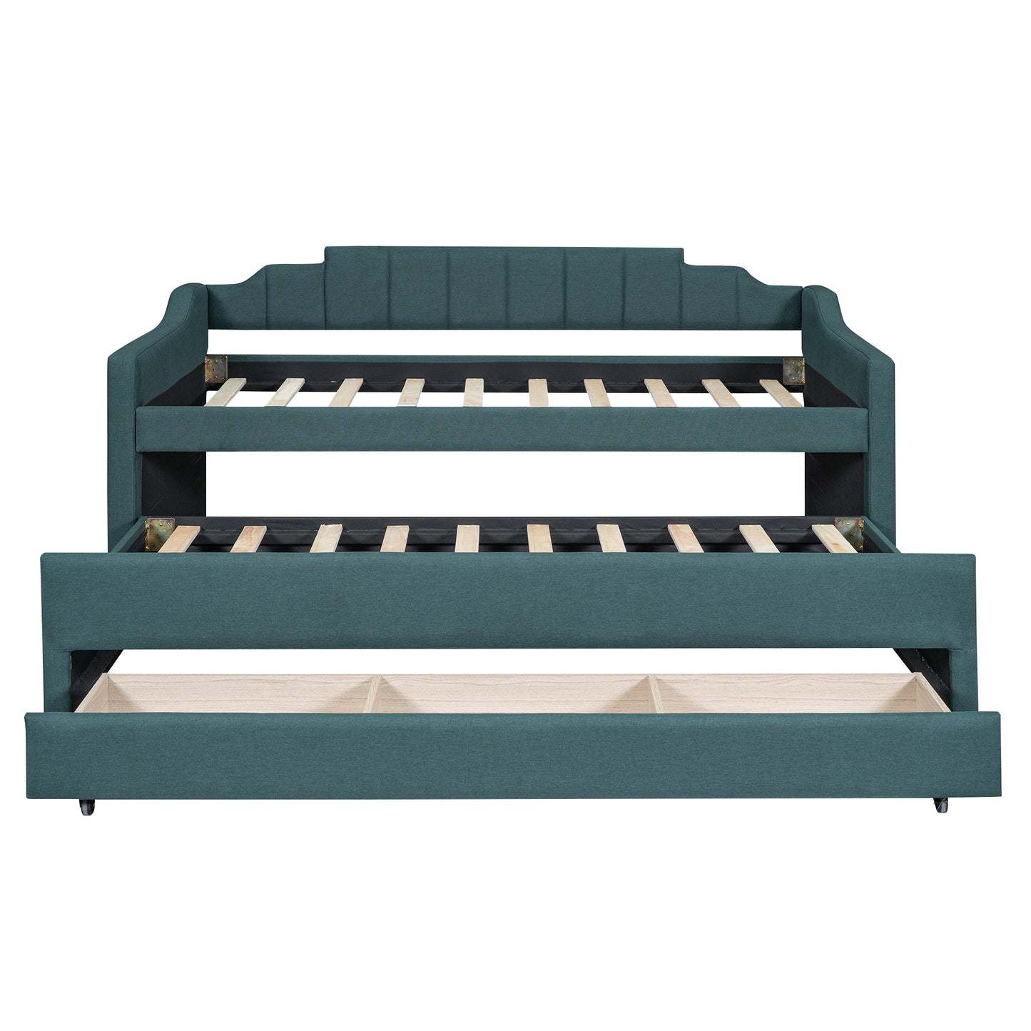 Twin Size Upholstered Daybed with Trundle and Three Drawers,Green - Korvel