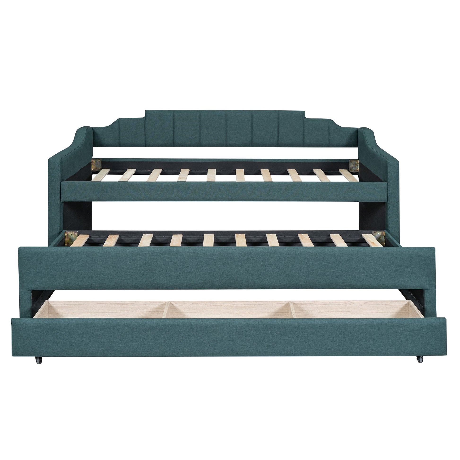 Twin Size Upholstered Daybed with Trundle and Three Drawers,Green - Korvel