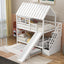Twin over Twin House Bunk Bed with Trundle and Slide Storage Staircase Roof and Window Design  White - Korvel
