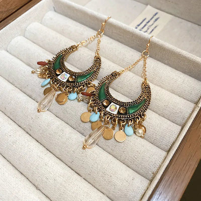 Boucles d'oreilles pendantes en rhinestones vert foncé élégantes