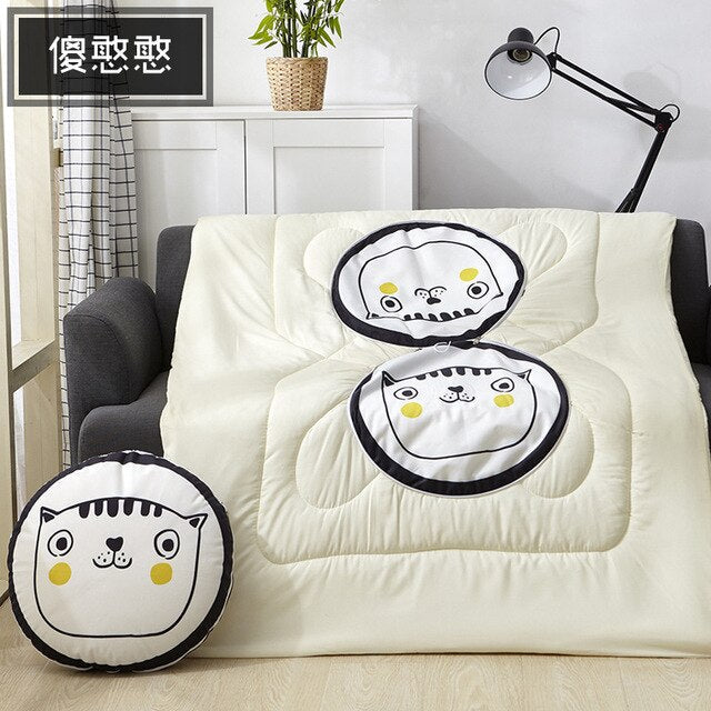 40cm Multifunction Cartoon Cool Cat Plush Round Portable Cushion Blanket Air Conditioning Quilt Throw Pillows for Car Sofa - Korvel