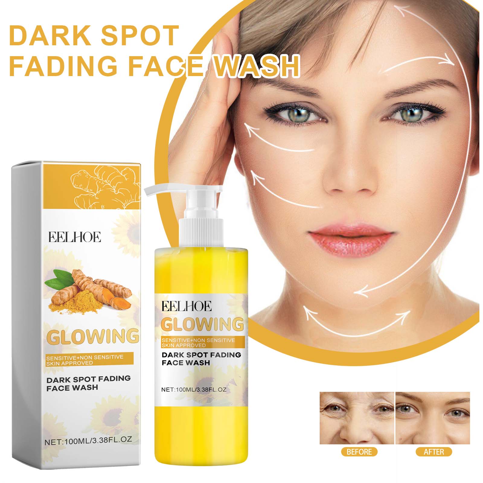 Turmeric Whitening Cleanser Deep Cleansing Face To Remove Makeup Refreshing And Non-Tight Turmeric Cleanser - Korvel
