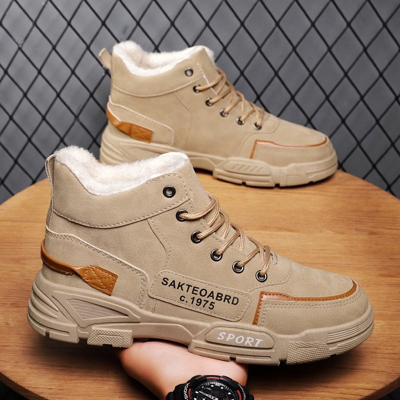 Cotton shoes, winter men's shoes, high top Martin boots, Bumblebee work boots, large size, medium top, fashionable shoes, men's boots, trendy shoes - Korvel