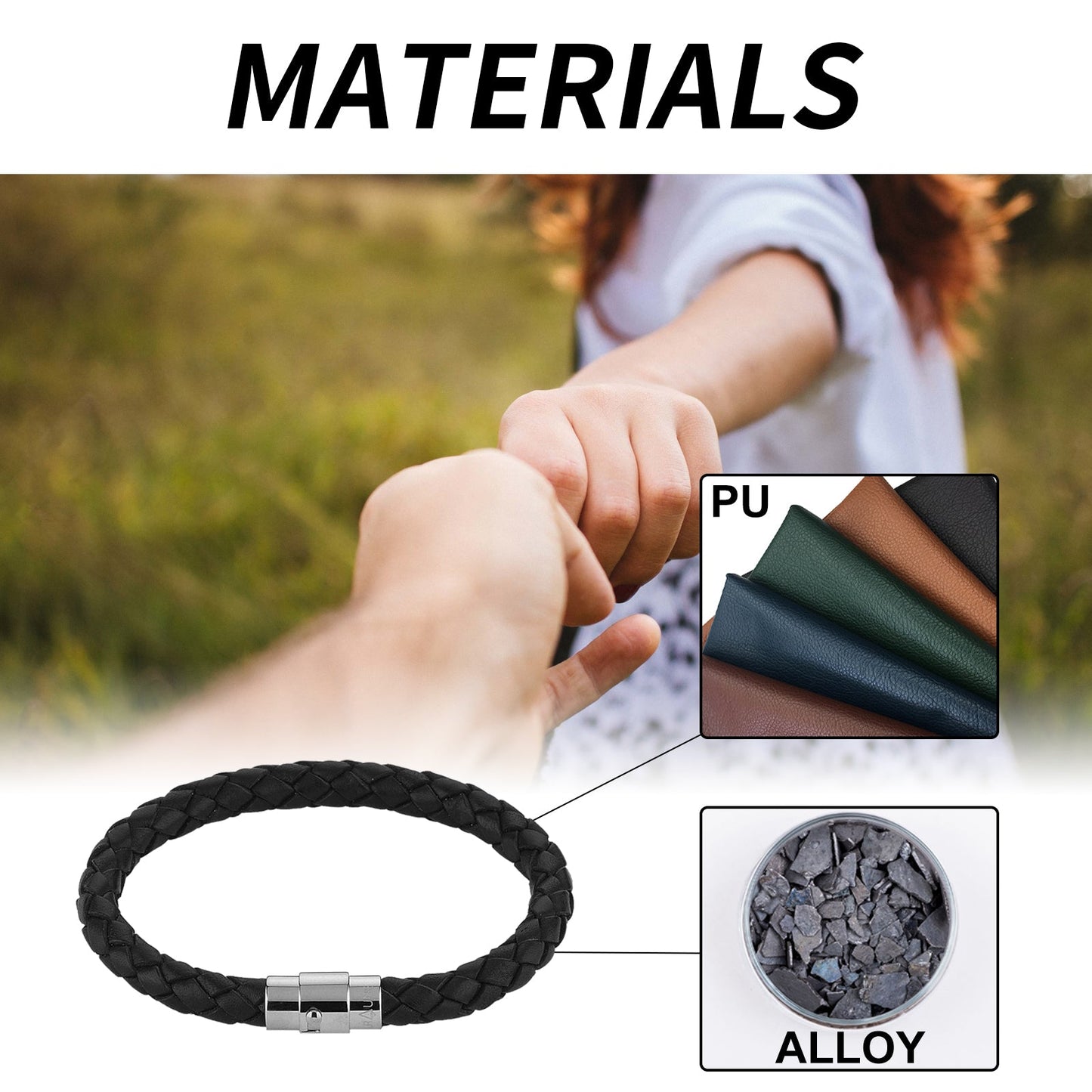 Pulsera de Pareja Elegante en Cuero PU y Aleación