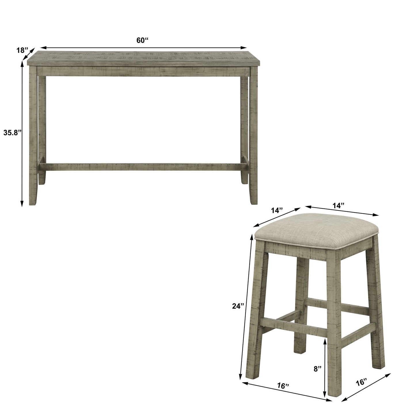 TOPMAX 4 Pieces Counter Height Table with Fabric Padded Stools,Rustic Bar Dining Set with Socket,Gray Green - Korvel