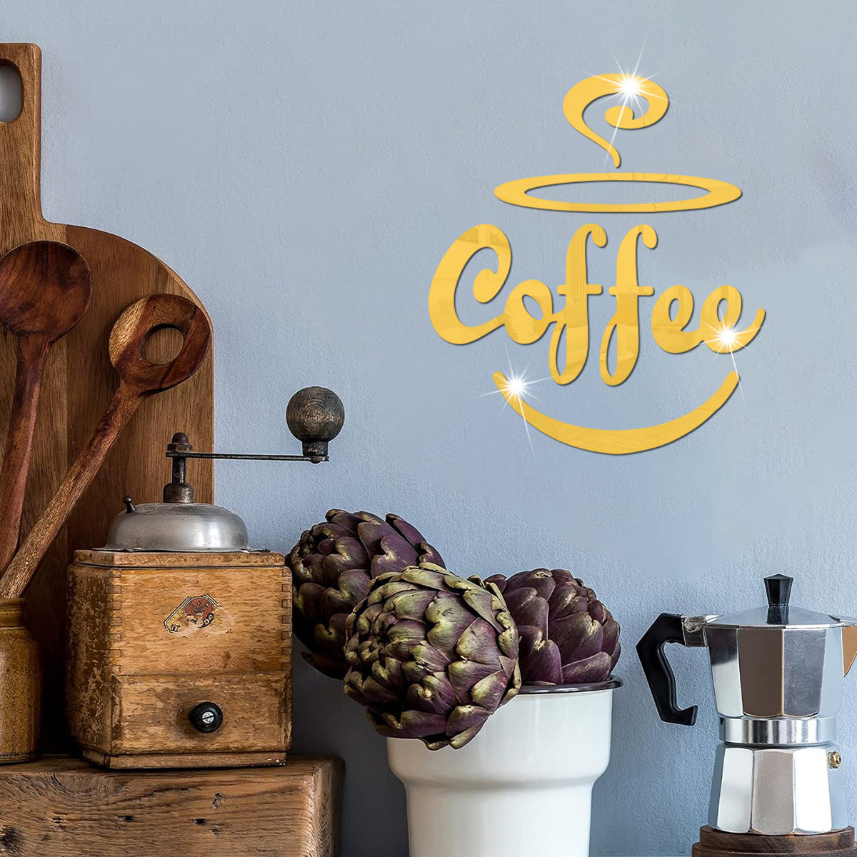 Coffee Themed Mirror Acrylic Wall Stickers for Kitchen and Dining Room - Korvel