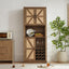 76-Inch Rustic Oak Farmhouse Wine Cabinet with Faux Rattan