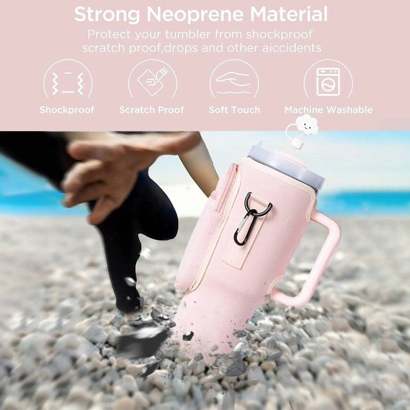 Water Bottle Carrier Bag with Phone Pocket for Stanley 40oz Tumbler with Handle Neoprene Water Bottle Holder Pouch - Korvel