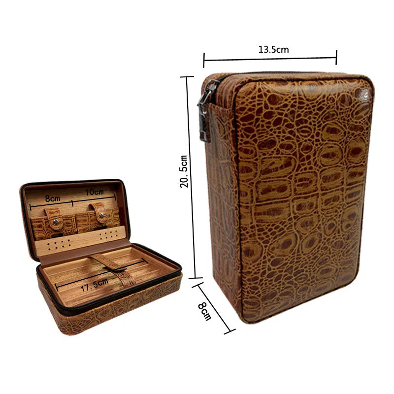 Carved version cigar box portable cedar wood cigar moisturizing box cowhide cigar box storage box Gaoxiba - Korvel