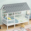 Wood Twin Size House Bed with Roof, Guardrail and Shelves, White - Korvel