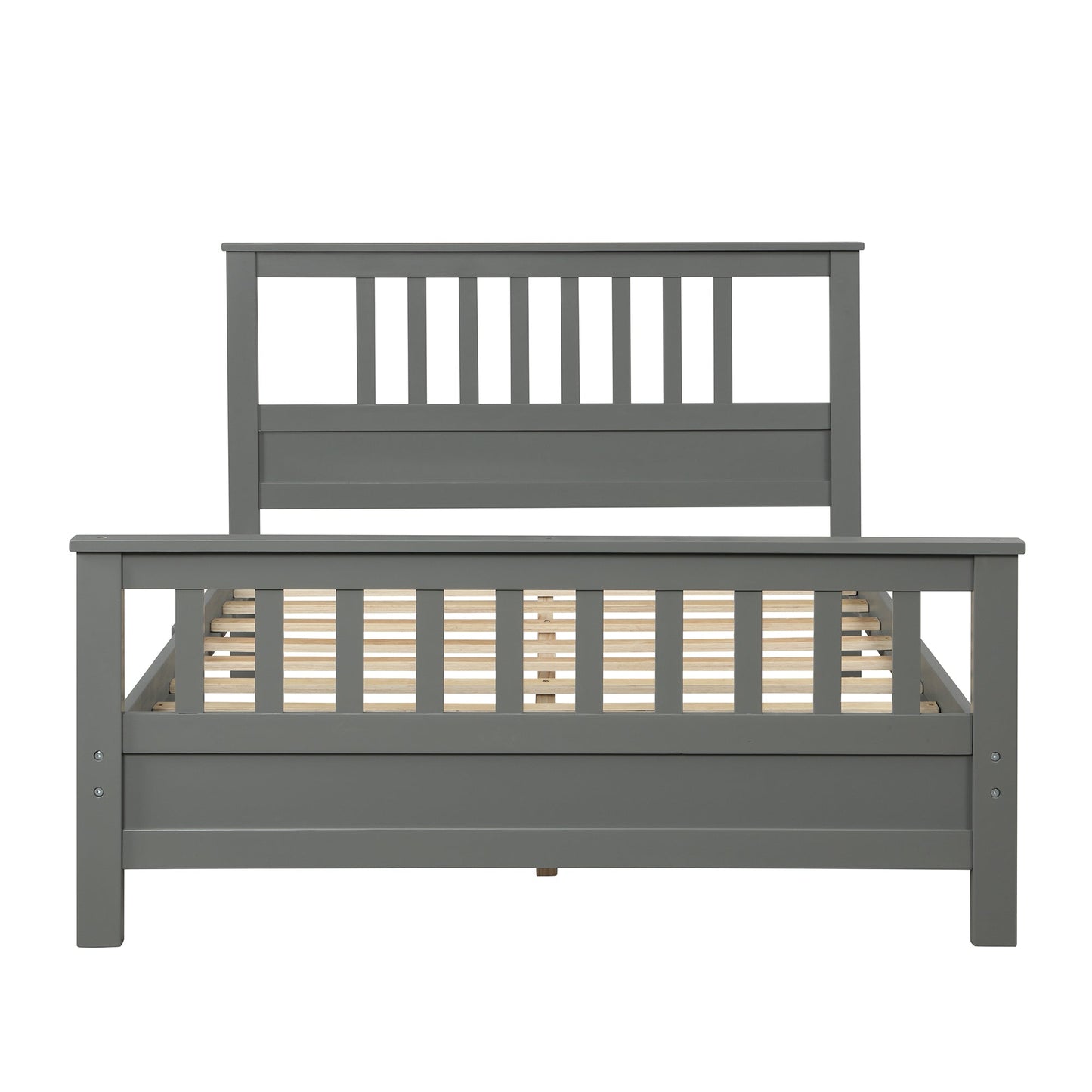 Wood Platform Bed with Headboard and Footboard  Full (Gray) - Korvel