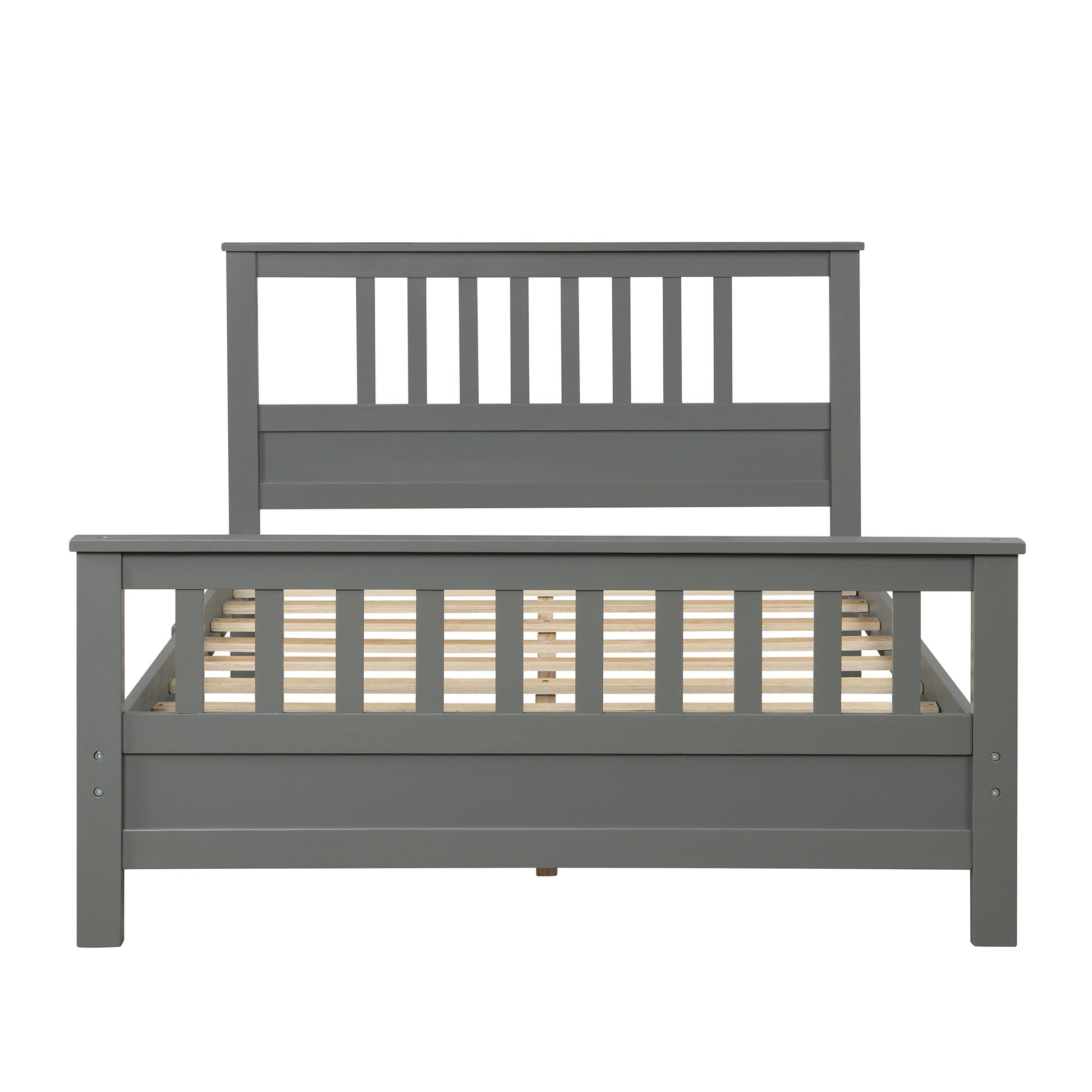 Wood Platform Bed with Headboard and Footboard  Full (Gray) - Korvel