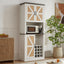 76 Inch Tall Farmhouse Kitchen Faux Rattan Wine Cabinet, Kitchen Bar Cabinet with Square Compartments and Shelves - Korvel