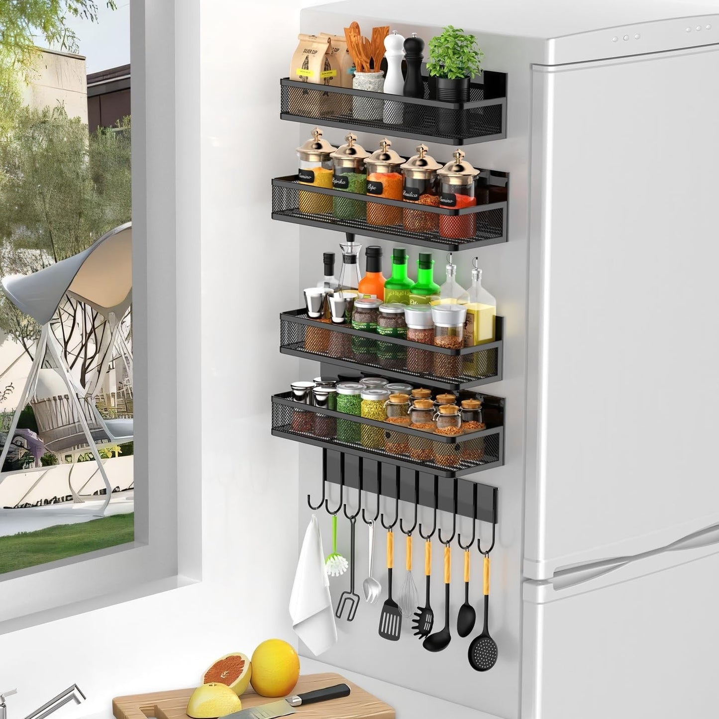 New Magnetic Shelf Moveable Magnetic Fridge Organizer  Rack Seasoning Organizer Spice Rack for Refrigerator - Korvel