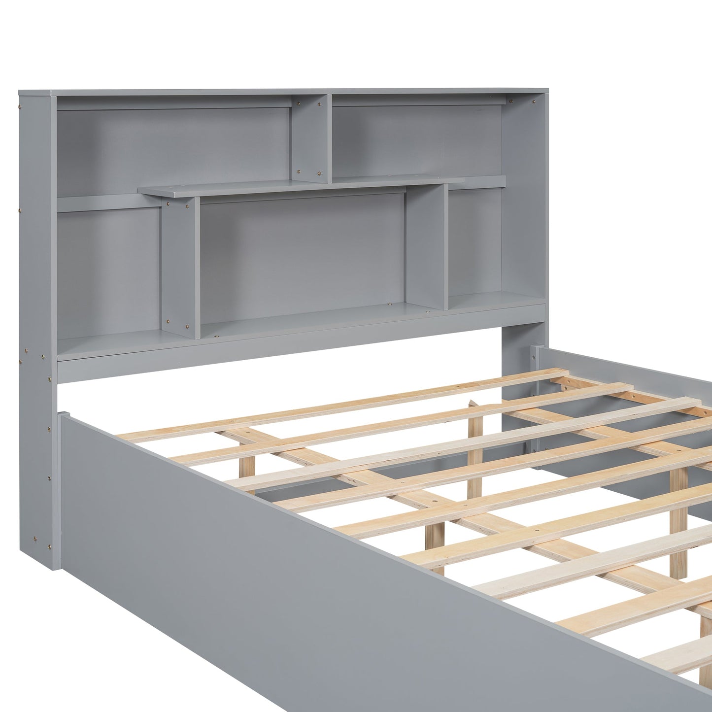 Elegant Queen Size Platform Bed with Storage Headboard, Gray