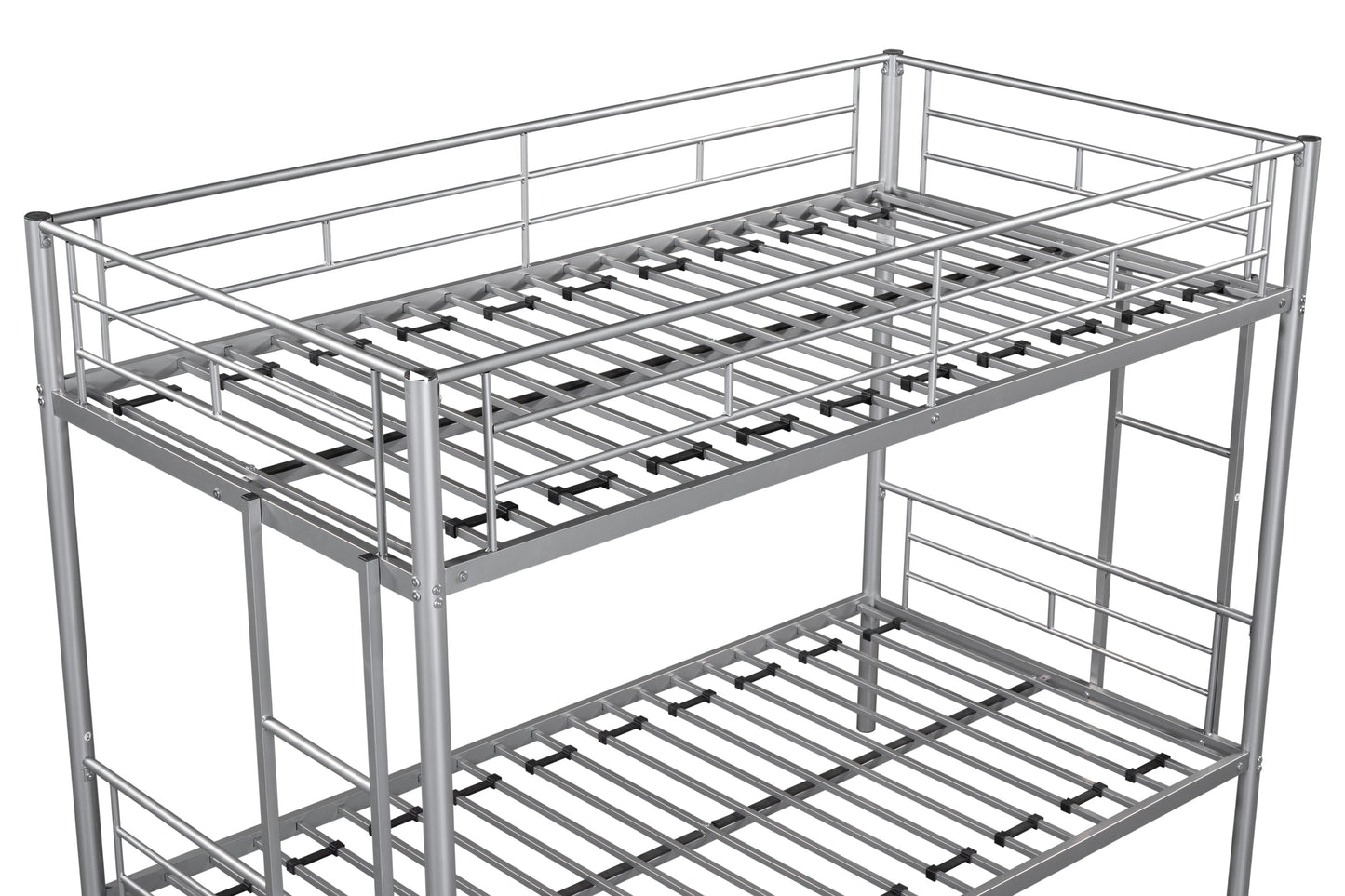 Metal bunk bed/sturdy/noise reduction/2 side ladders/safety guardrails/CPC certification/no spring box required (Silver) - Korvel