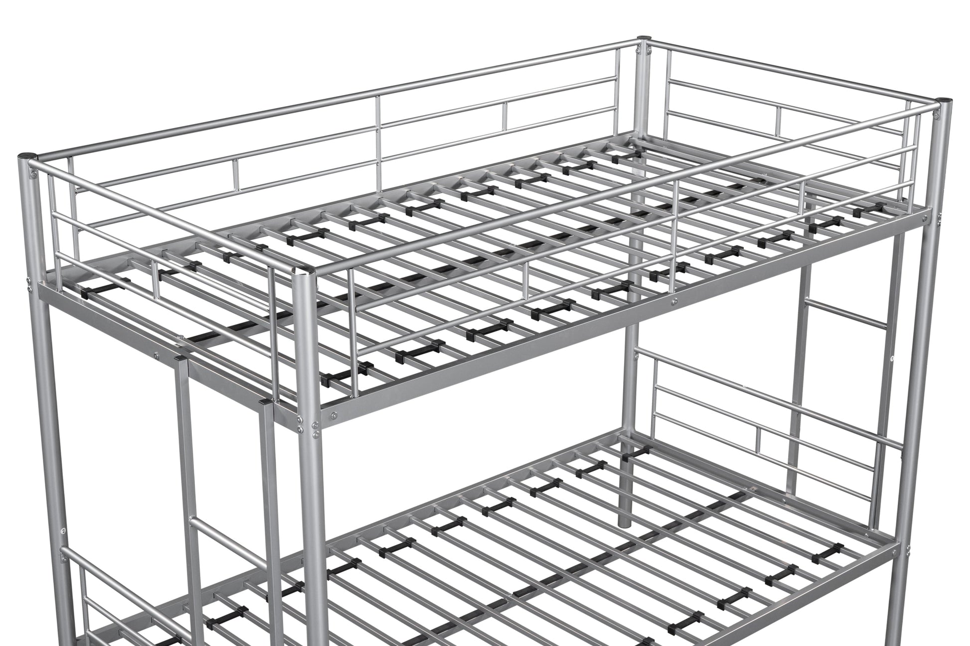 Metal bunk bed/sturdy/noise reduction/2 side ladders/safety guardrails/CPC certification/no spring box required (Silver) - Korvel