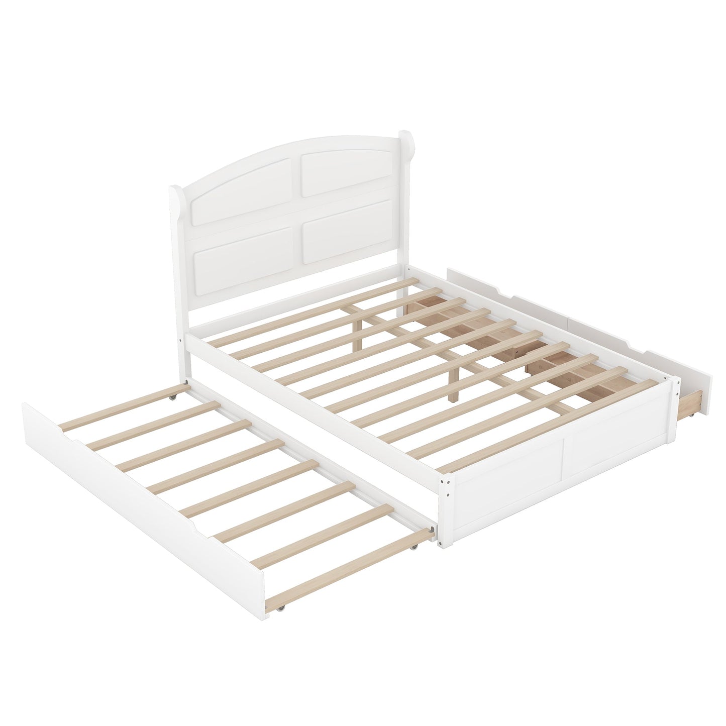 Lit plateforme queen en bois blanc élégant avec lit gigogne